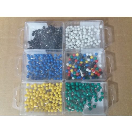 Gömbfejű térképtű egyszínű táblatű 4 mm-es gömbfejjel,  60 db üzenőtáblaszeg 