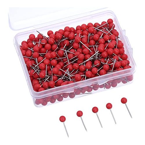 Gömbfejű térképtű piros színű, 300 db - 6 mm-es gömbfej, 11 mm-es tű, gömbfejű táblatű 