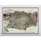   Magyarország dombortérkép, Magyarország hegyrajzi és vízrajzi térképe dombortérkép - fekete MH. 58 x 45 cm 1899 év
