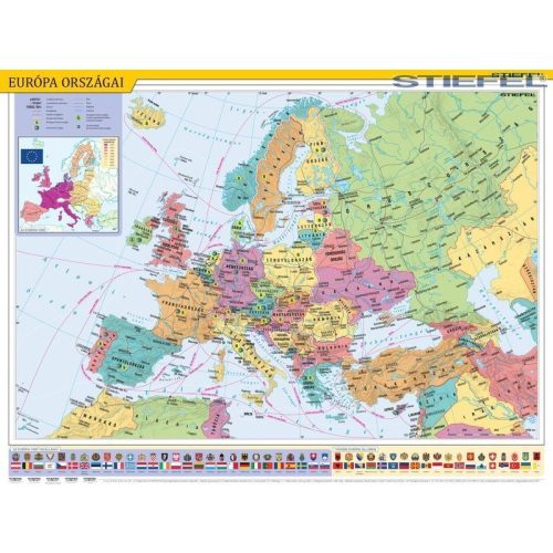 Európa országai falitérkép léces, fóliás Stiefel 60x40 cm