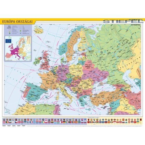 Európa falitérkép, Európa országai falitérkép 2 oldalas, Európa gyerektérkép 60x40 cm