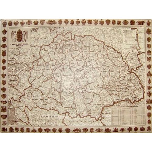 A Magyar Szent Korona Országai falitérkép 100x70 cm Topográf-Nyírkarta  1914 antik színű