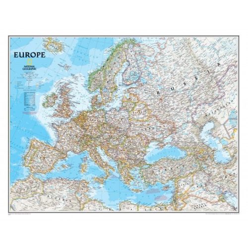  Európa országai keretezett falitérkép kék színű  National Geographic 123x98