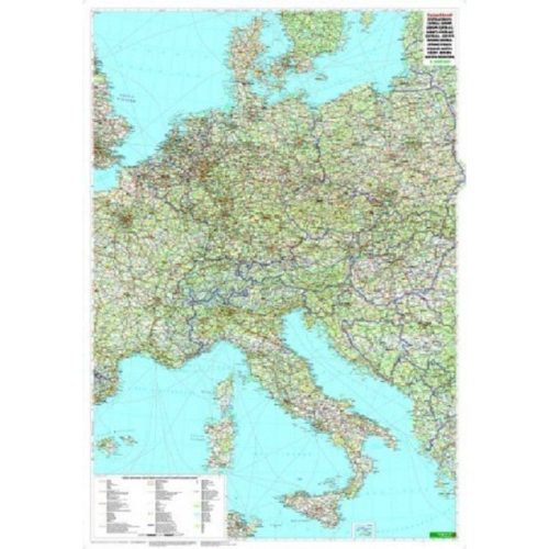 Közép-Európa falitérkép keretezett  Freytag 1:2 000 000 87x123 cm Közép-Európa közlekedési térkép