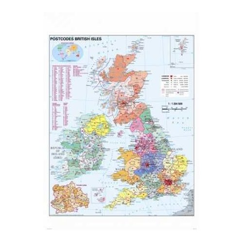 Nagy-Britannia postai irányítószámos fémléces falitérkép Stiefel 100x140 cm