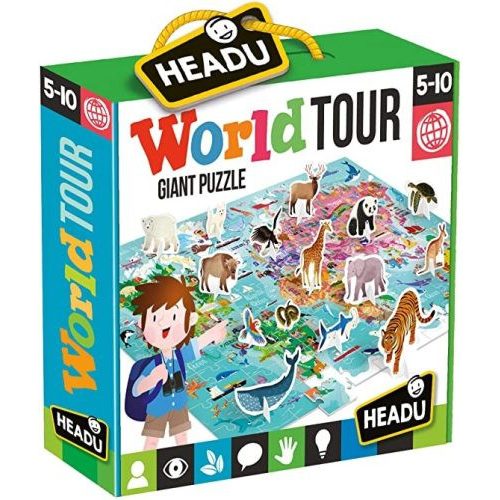 Óriás Puzzle - Világutazás 3D állatokkal 108db-os World Tour Giant puzzle Headu MU26258