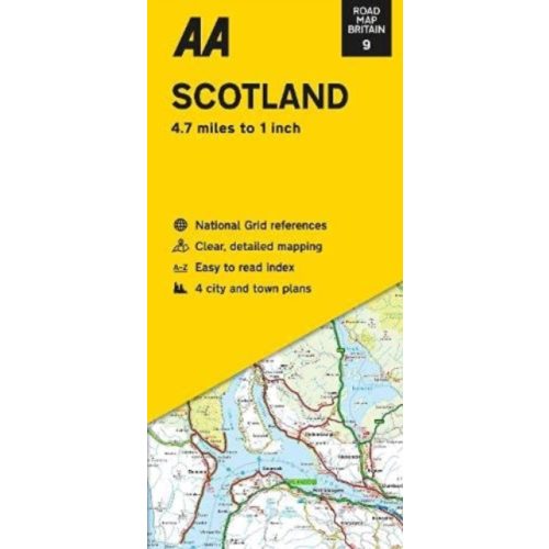 Skócia autós térkép AA kiadó Scotland térkép, Skócia várostérkép 1:250 000
