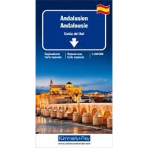 Andalúzia térkép, Andalucia, Costa del Sol, Sevilla, Cordoba, Granada térkép K+F Malaga térkép 1:200e