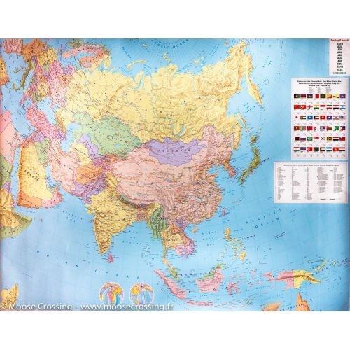 Ázsia falitérkép politikai-domborzati óriás Ázsia térkép műanyaghengerben, 1:9 000 000 Freytag 