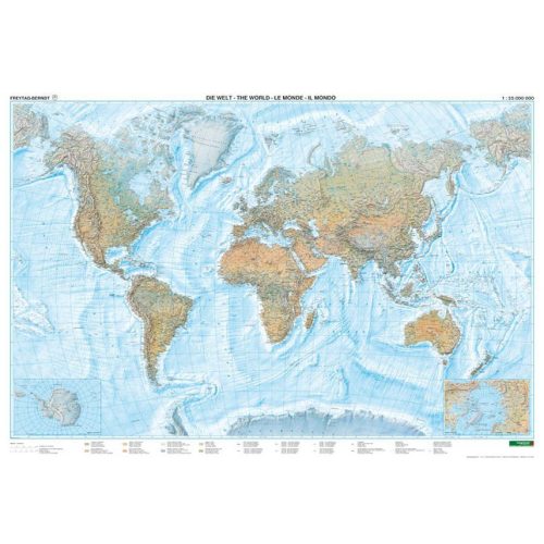 A Világ hegy-vízrajza, világ közlekedési falitérkép Freytag 1:35 000 000 124x88 cm  WELT NM 3