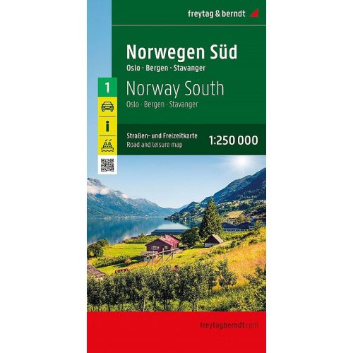 Norvégia térkép 1 Dél-Norvégia-Oslo-Bergen-Stavanger,  Norvégia autós térkép 1:250 000  Freytag térkép 2023.