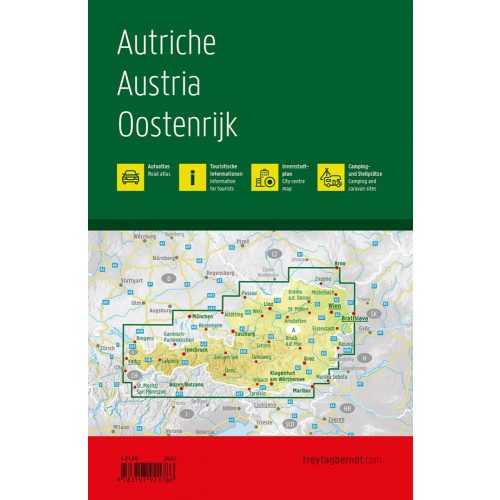 Ausztria autóatlasz , Ausztria autós atlasz 1:150 000 Freytag Ausztria térkép 2022