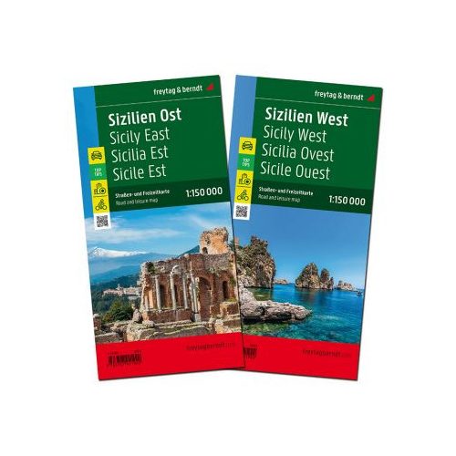 Szicília térkép, Szicília kelet és nyugat Szicília autós és kerékpáros térkép 1:150 000  Freytag  2023