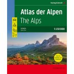   Alpok atlasz, Alpok autós atlasz Freytag 1:150e Alpok országai térkép, spirál atlasz 2025.