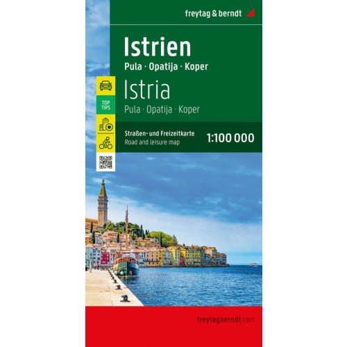 Isztria térkép, Pula, Pula - Opatija - Koper autós térkép 1:100 000  Freytag térkép 2024.