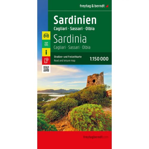 Szardínia térkép, Cagliari, Szardínia szabadidő- és autótérkép Freytag 1:150 000 2025.