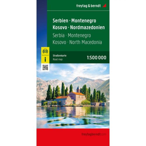 Szerbia térkép, Montenegró, Koszovó, Észak Macedónia autótérkép 1:500 000  Freytag 2026.