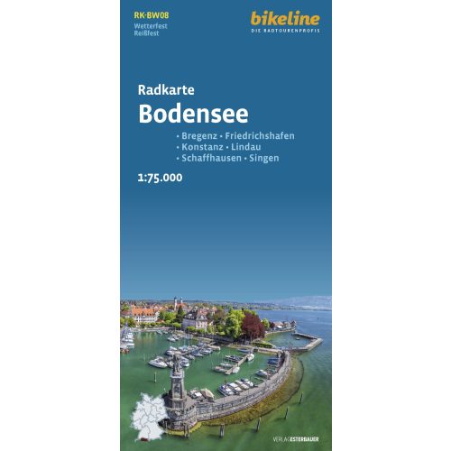 Bodensee kerékpáros térkép Bodeni tó térkép vízálló 1:75 000 Bregenz – Friedrichshafen – Konstanz – Lindau – Schaffhausen – Singen  2025.