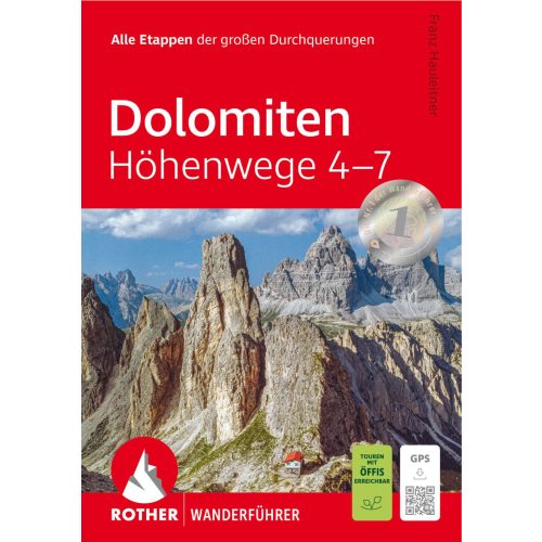 Dolomiten Höhenwege 4 – 7 túrakalauz Bergverlag Rother Dolomitok német (2025)