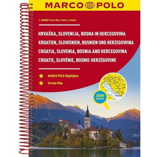 Horvátország autóatlasz, Szlovénia atlasz, Bosznia-Hercegovina atlasz Marco Polo 1:300 000 