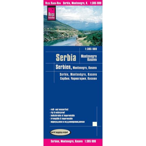 Szerbia térkép, Serbia, Montenegro, Kosovo autós térkép vízálló 1:385e Reise