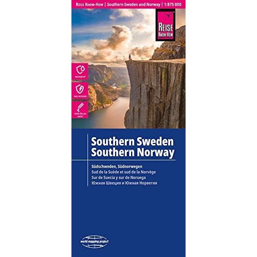 Dél-Svédország térkép, Dél-Norvégia térkép vízálló Reise 1:875 000 