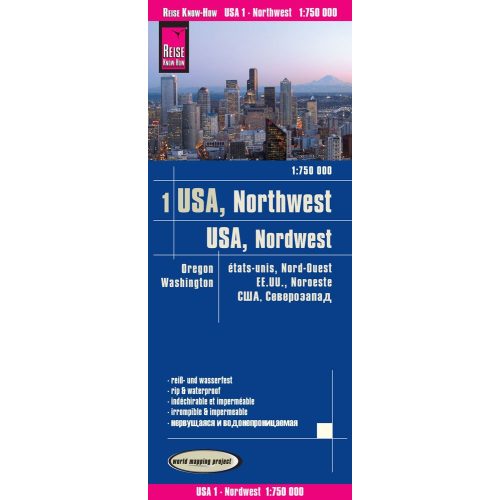 USA 1. Nordwest-USA térkép Reise Észak-nyugat USA autós térkép vízálló, Washington és Oregon 1:750 000 