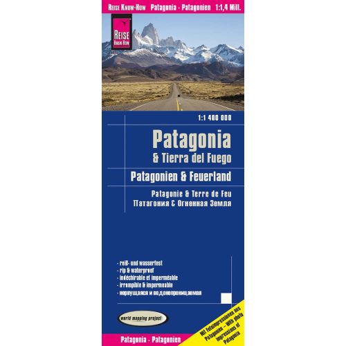 Patagonia térkép Patagonia autótérkép vízálló fóliás Reise Know How 1:1400e  2024.