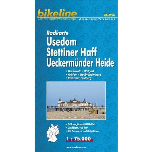 Usedom, Stettiner Haff, Ueckermünder Heide kerékpáros térkép 