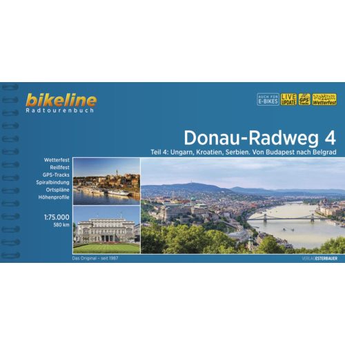 4. Donau-Radweg kerékpáros atlasz Esterbauer 1:100 000  Duna kerékpáros térkép 2022