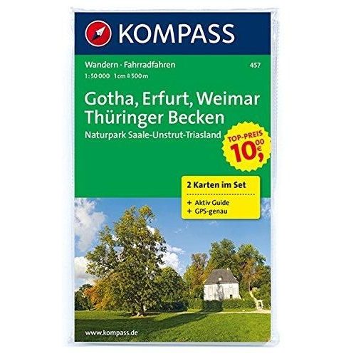457. Gotha, Erfurt, Weimar, Thüringer Becken, Saale Unstrut Triasland, 2teiliges Set mit Aktiv Guide turista térkép Kompass 