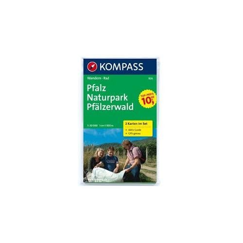 826. Pfalz, Naturpark Pfälzerwald, 2teiliges Set mit Aktiv Guide turista térkép Kompass 