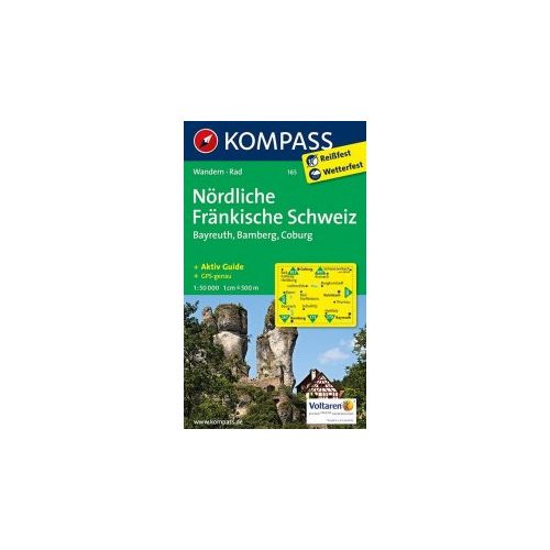 165. Nördliche Fränkische Schweiz, Bayreuth, Bamberg, Coburg turista térkép Kompass 