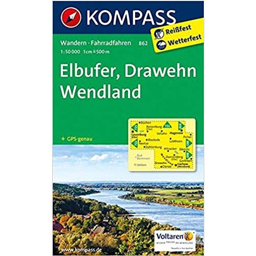 862. Elbufer, Drawehn turista térkép Kompass 