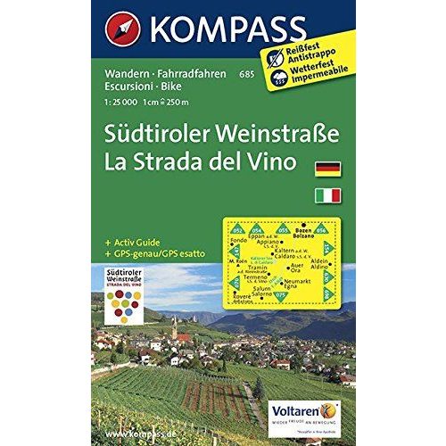 685. Südtiroler Weinstraße/La Strada del Vino, 1:25 000, D/I turista térkép Kompass 