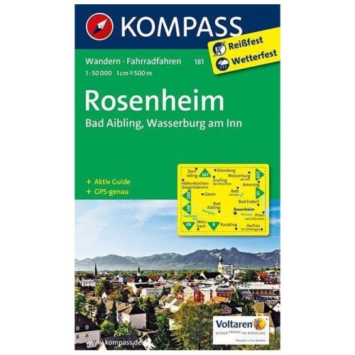 181. Rosenheim, Bad Aibling, Wasserburg am Inn turista térkép Kompass 