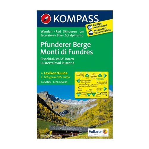 081. Pfunderer Berge, Mondi di Fundres turista térkép Kompass 1:25 000 