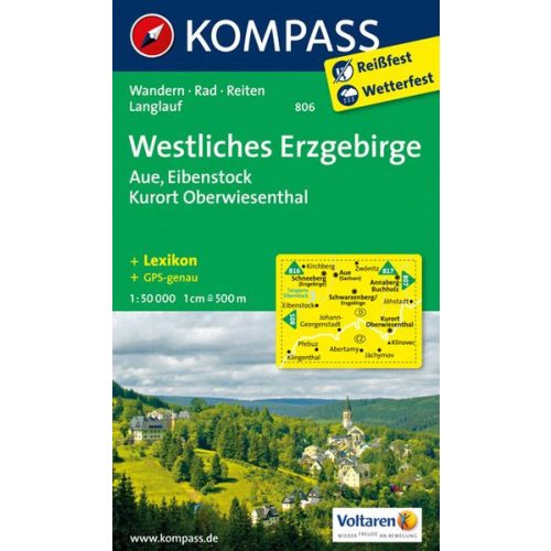 806. Erzgebirge, Westliches, Aue, Eibenstock, Kurort Oberwiesenthal turista térkép Kompass 