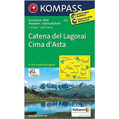 626. Catena dei Lagorai, Cima d'Asta, 1:25 000 turista térkép Kompass 