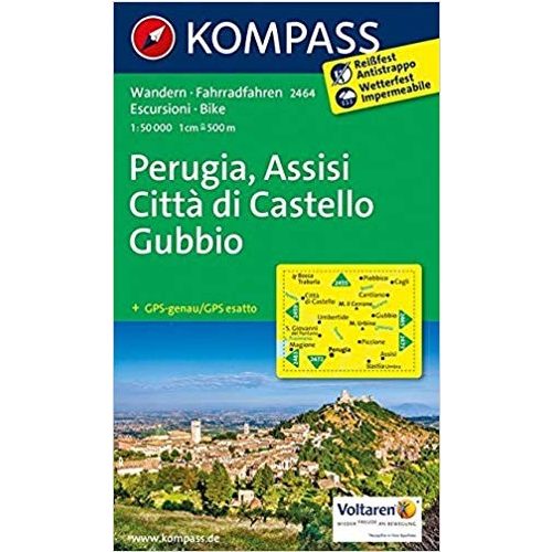 2464. Perugia, Assisi, Città di Castello, Gubbio, D/I turista térkép Kompass 