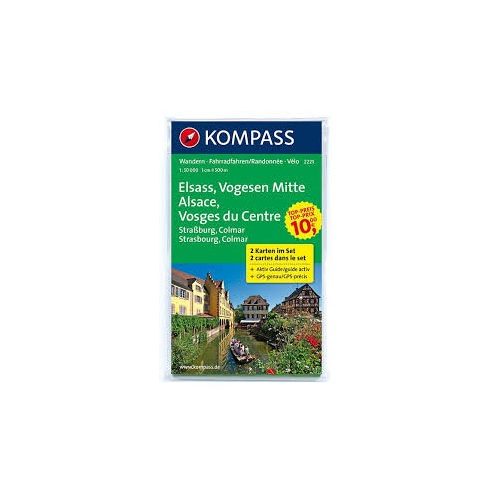 2221. Elsass/Vogesen Mitte, 2teiliges Set mit Aktiv Guide, D/F turista térkép Kompass 