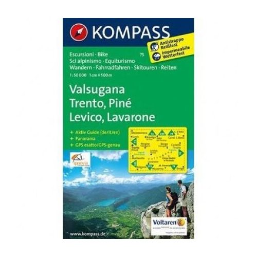 75. Valsugana, Trento, Lévico turista térkép Kompass 1:50 000 