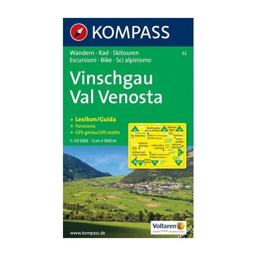 52. Vinschgau/Val Venosta, D/I turista térkép Kompass 