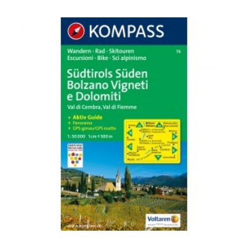 74. Südtirols Süden Bolzano Vigneti e Dolomiti turista térkép Kompass 1:50 000 
