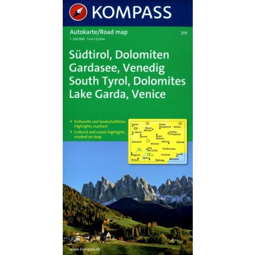 259. Südtirol, Dolomiten, Gardasee, 1:250 000 térkép autós 
