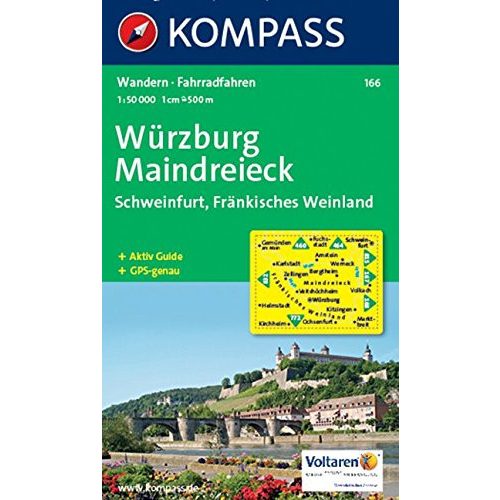 166. Würzburg, Maindreieck, Schweinfurt, Fränkisches Weinland turista térkép Kompass 
