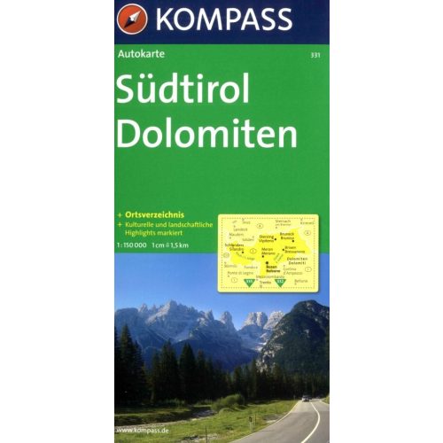 331. Südtirol, Dolomiten, Provinzkarte, 1:150 000 térkép autós 