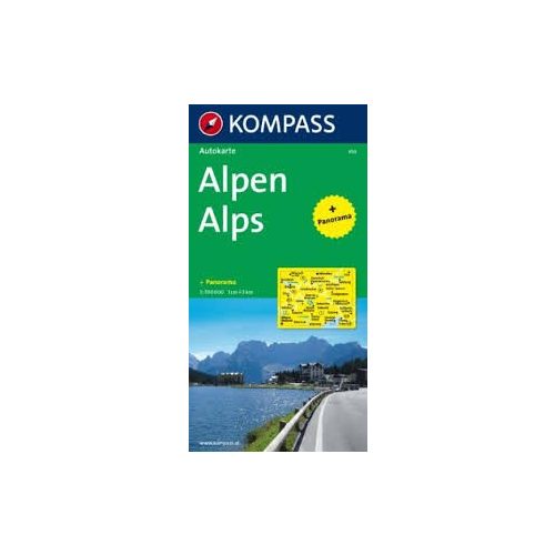 350. Alpen, Panorama mit Straßenkarte, 1:500 000 panoráma térkép 