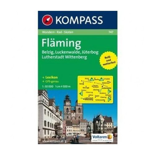 747. Fläming, Belzig, Luckenwalde, Jüterbog, Lutherstadt, Wittenberg, mit Skatetouren turista térkép Kompass 