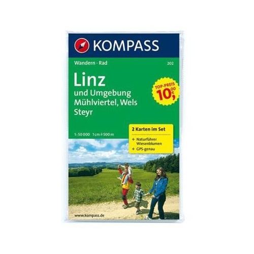202. Linz turista térkép, Linz és környéke térkép Kompass 1:50 000 